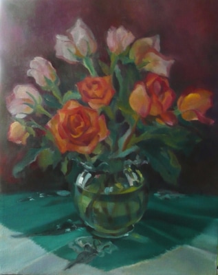 Glass Bowl with Roses