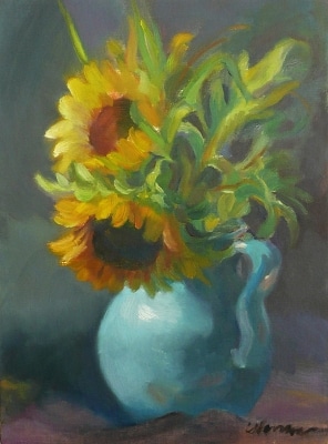 Sunflower Bouquet, Blue Jug