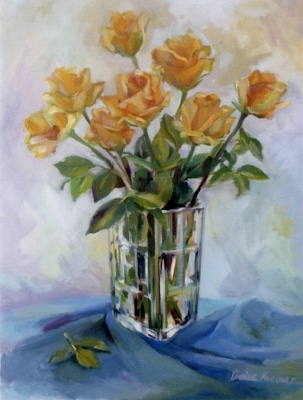 Yellow Roses in Glass Pitcher
