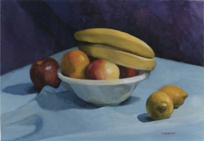 Fruit on Blue Tablecloth